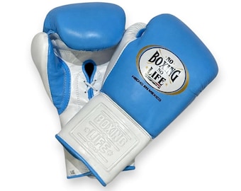No Boxing No Life Leather Training Gloves, Pro Sparring Gear, Genuine Cowhide, Lace-Up/Velcro winning boxing gloves