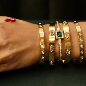 Armband i 18K massivt guld, fina smycken i kristallsilver, minimalistiskt diamanthandband, armband med hjärta i gammalt pengar, gröna kubiska glänsande smycken