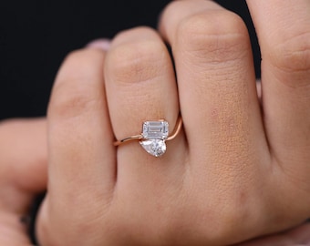Pear and Emerald Cut Toi Et Moi Ring