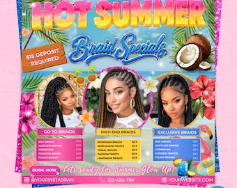 Summer Braids Special Flyer, Hot Summer Braids Special Flyer, Summer season Flyer, Braids Special Flyer, Braids Flyer, Braid Pricelist Flyer