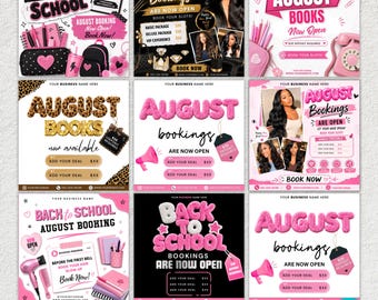August Booking Flyer Bundle, Back to School Flyer, August Books Open, Back 2 School, Hair, Braids, Lashes, Book Now Flyer