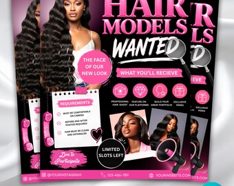 Hair Models Wanted Flyer Template, Editable Canva Hair Stylist Model Call Flyer, Beauty Salon Instagram Post, Digital Download