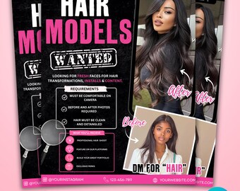 Hair Models Wanted Flyer Template, Hairstylist Model Call, Editable Canva Beauty Salon Instagram Post, Beauty Model Flyer, Digital Download