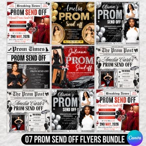 Prom Send Off Flyer Bundle, DIY Prom Queen Flyer, Prom Invitation Flyer, Prom Send Off Event, Prom Party Invite, Canva Editable