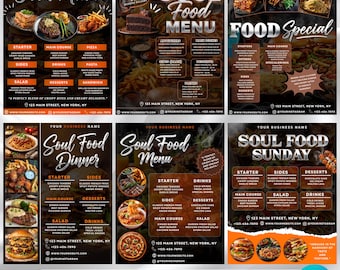 Soul Food Flyer Templates, Soul Food Menu, Dinner Menu, Dinner Special Flyer, Sunday Dinner Flyer, Restaurant Menu, Dinner Sale Flyer
