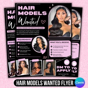 Hair Models Wanted Flyer Template, Hairstylist Model Call, Editable Canva Beauty Salon Instagram Post, Beauty Model Flyer, Digital Download