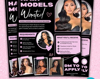 Hair Models Wanted Flyer Template, Hairstylist Model Call, Editable Canva Beauty Salon Instagram Post, Beauty Model Flyer, Digital Download