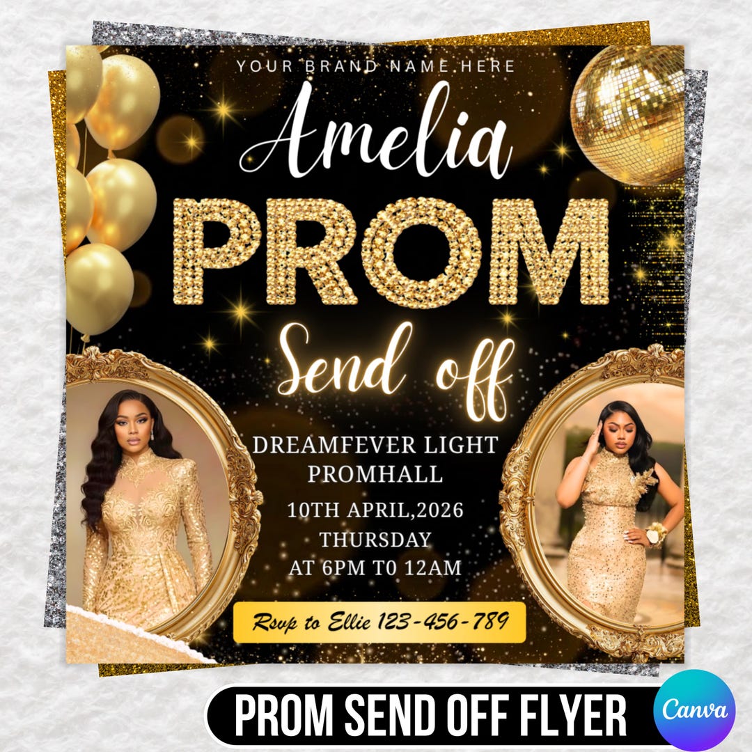 Prom Send off Flyer, DIY Prom Flyer, Prom Canva Template, Black & Gold ...