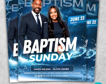 Baptism Sunday Service Church Flyer Template, Church Members Event Flyer, Born Again Water Baptism Service, Editable Canva Template