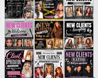 New Clients Wanted Flyer, New Client Booking Flyer, Book Now Flyer, Hair Flyer, Braids, Nail Tech, Lash Tech, MUA, Wig Flyer, Canva Template