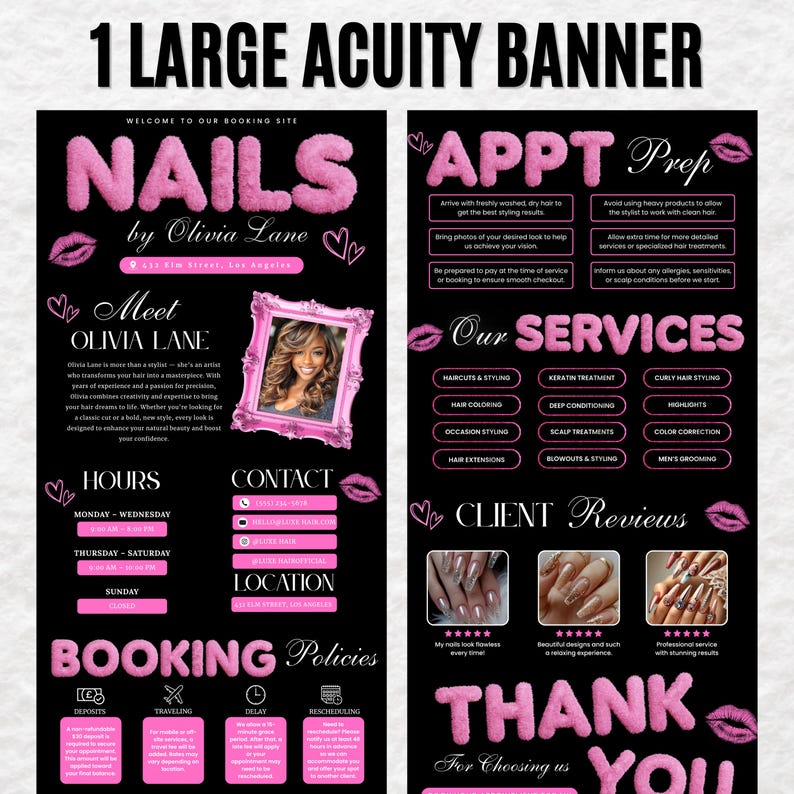 Nail Tech Acuity Terminplaner Template, Acuity Nail Buchungsseite, DIY Nail Tech Website Template, Nail Buchungsseite, Large Banner Acuity Bild 3