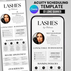 Minimalistisk Lash Acuity-schemaläggningsmall, Lash Tech-bokningswebbplats, White Acuity-företagsmall, fransbokningswebbplats, redigerbar Canva