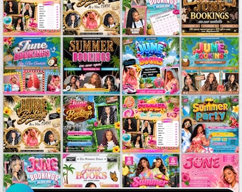 June Flyers Mega Bundle, June Booking Flyer, Summer Booking Flyer, Summer Party Flyer, June Nails, Hair, lashes, Makeup Flyer,Canva Editable