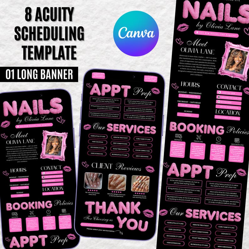 Nail Tech Acuity Terminplaner Template, Acuity Nail Buchungsseite, DIY Nail Tech Website Template, Nail Buchungsseite, Large Banner Acuity Bild 1