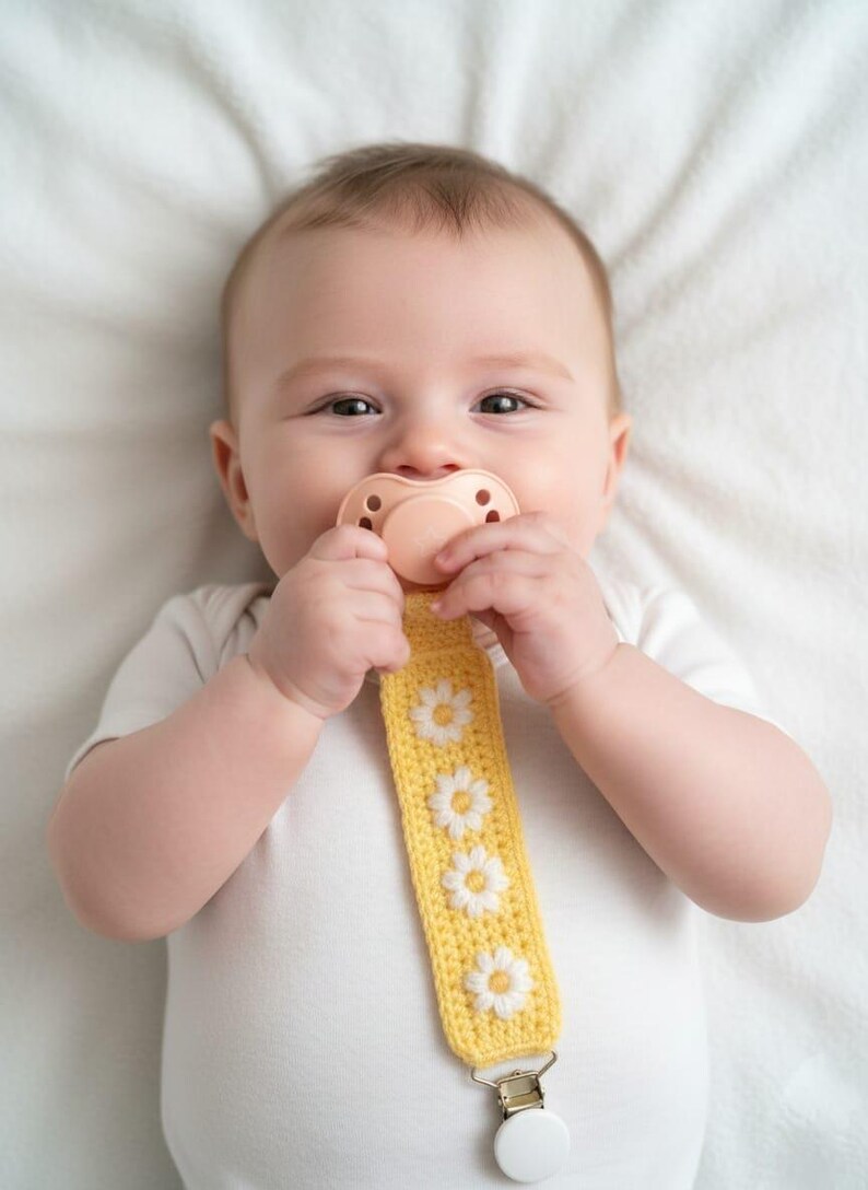 Handmade Crochet Daisy Pacifier Clip Holder for Baby Secure Shirt ...
