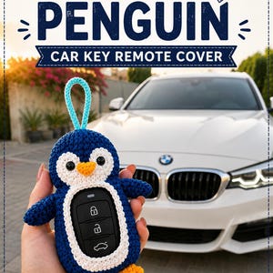 Modèle de coque de clé de voiture pingouin au crochet | Étui à télécommande amigurumi (Téléchargement numérique)