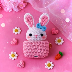 Modèle de crochet fait main pour étui à écouteurs lapin