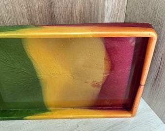 Handmade Rasta Resin Rolling Tray | Green Yellow Red Epoxy Smoke Accessory