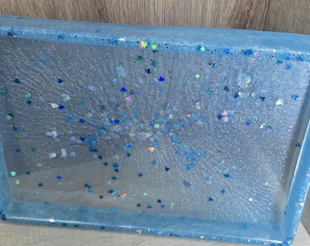 Blue Glitter Resin Rolling Tray | Handmade Galaxy Stardust Epoxy Smoke Tray