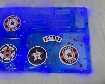 Blue Astros Resin Rolling Tray with LED Lights | Handmade Smoke Accessory