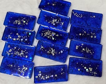 Dark Blue Glitter Resin Domino Set – Hand Poured Epoxy Game Night Decor