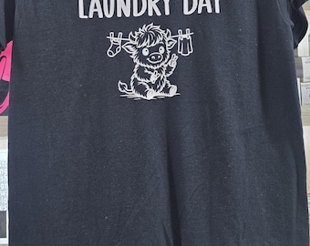 Laundry Day Cow Graphic Tee, Funny Farm Animal Humor Shirt