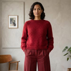 Nybörjarvänlig stickmönster för raglantröja uppifrån och ner | Sömlös modern tröja PDF | Minimalistisk mysig stickning (XS–2XL)