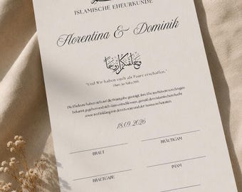 Descarga digital | Certificado de matrimonio islámico | Certificado Nikkah | Alemán y turco | Certificado Nikkah digital | Clásico y sencillo