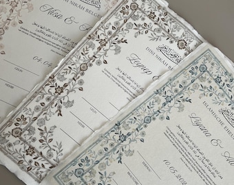 Islamische Eheurkunde auf Büttenpapier A4 | Dini Nikah Belgesi | Personalisierte Nikah Urkunde | Nikah Certificate | rosa | braun | blau