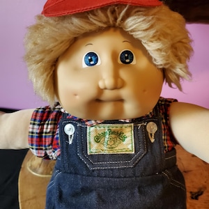 Vintage 1984 Cabbage Patch Kinder Fuzzy Whitzen Hair Boy mit blauen Augen