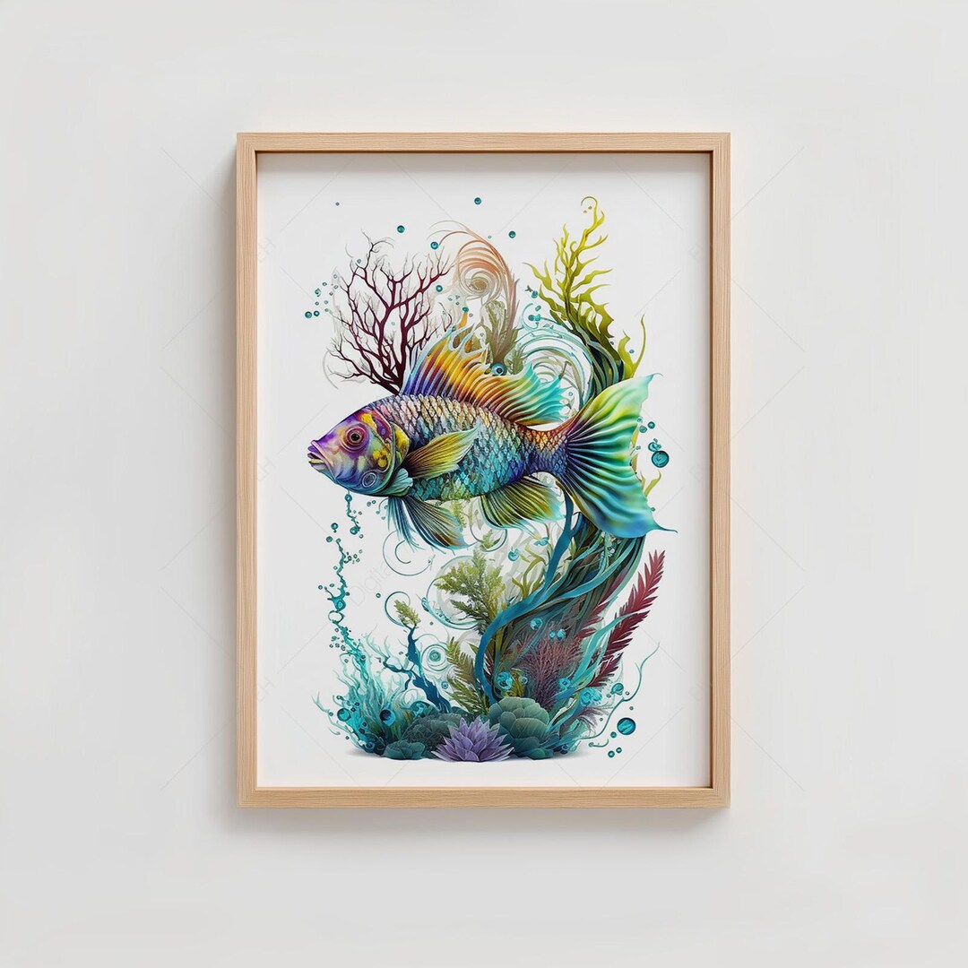 Vibrant Fish Watercolor Style Printable - Coastal Boho Wall Art ...