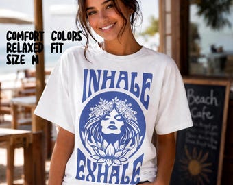 Inhale Exhale yoga-T-shirt, 100% katoen Comfort Colors® Mindfulness-shirt