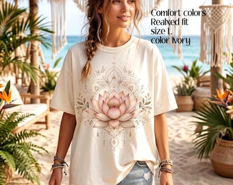 Comfort Colors®-T-shirt lotusbloem | Spiritueel boho yoga-T-shirt, bloemenshirt