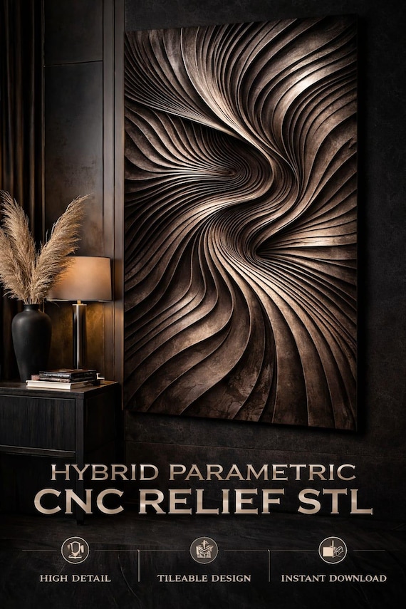Parametric Spiral CNC Relief STL | Architectural 3D Wall Panel Texture | Modern Decorative Carving File | Instant Digital Download