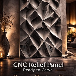 May include: A dark gray CNC relief panel with a geometric architectural texture. The panel features a repeating pattern of diamond shapes with curved, layered details. Text on the image reads "Architectural Texture STL" and "CNC Relief Panel - Ready to Carve."