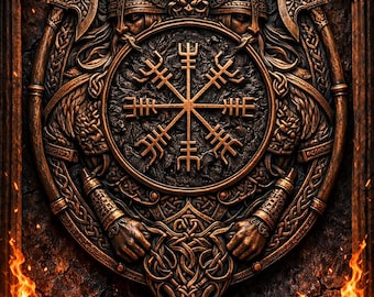Viking Clock STL File – Norse Mythology CNC Relief – Vegvisir Viking Clock CNC – Router Carving File – 3D Viking Wall Art