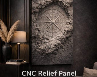 High-Relief Compass Panel STL | CNC Wood Carving File (Digital Download)