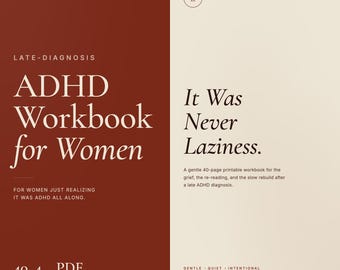 Late Diagnosis ADHD Workbook for Women, Adult ADHD Journal, Healing & Identity Guide, Newly Diagnosed, Printable PDF, 40 Pages