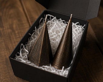 Antique Gold Beeswax Cone Candles – Ukrainian Carpathian Beeswax Decor Set