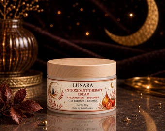 Crema idratante viso antiossidante Lunara con astaxantina, licopene, estratto di avena e liquirizia, giorno e notte.