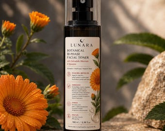Tonico viso bifasico alla calendula dei Carpazi con squalano e acido ialuronico botanico, per pelli sensibili