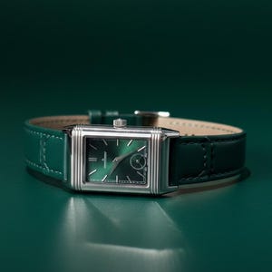 Jaeger LeCoultre Reverse Style Uhr Grünes Zifferblatt Art-Deco-Rechteck Luxus Flip-Case-Design