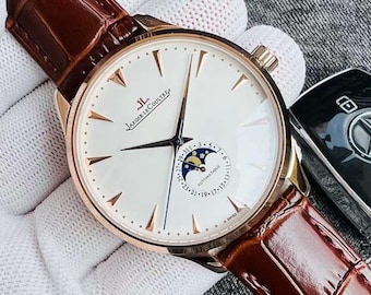 Jaeger-LeCoultre Style Watch Moonphase Dial Rose Gold Tone Classic Dress Watch