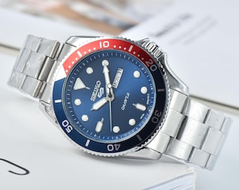 Seiko Style Watch Pepsi Bezel Blue Dial Day Date Watch