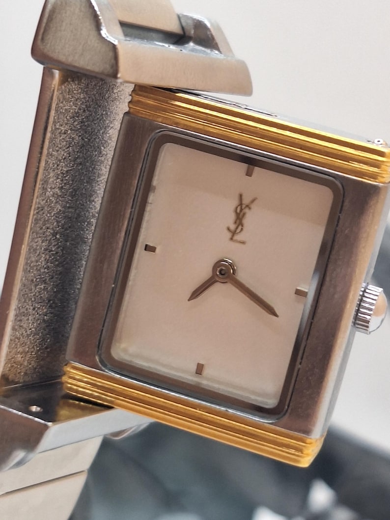 Yves Saint Laurent Style Watch Square Dial Two-Tone Minimal Design image 7