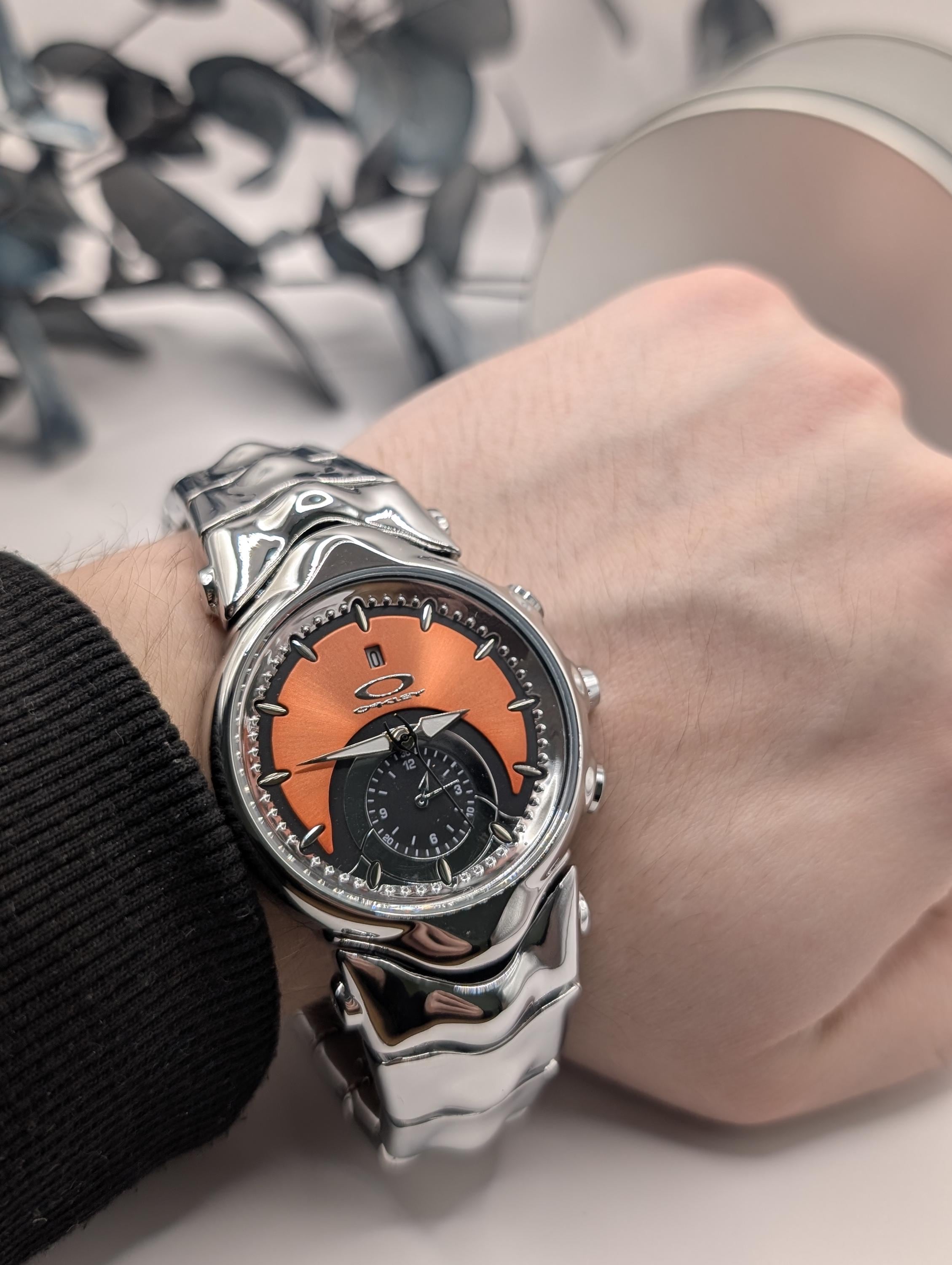 Vintage Oakley Inspired Watch Orange Dial Futuristic Design Model