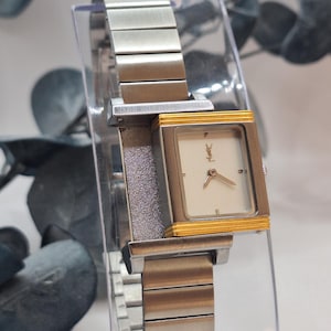 Yves Saint Laurent Style Watch Square Dial Two-Tone Minimal Design image 2