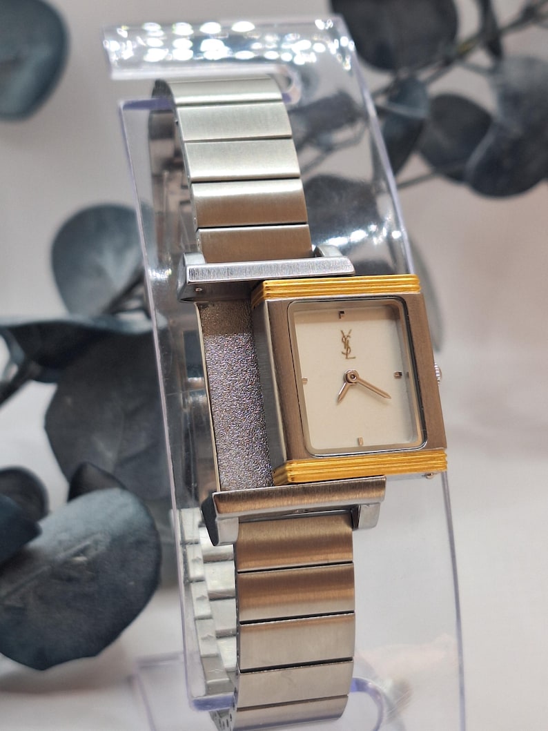Yves Saint Laurent Style Watch Square Dial Two-Tone Minimal Design image 2