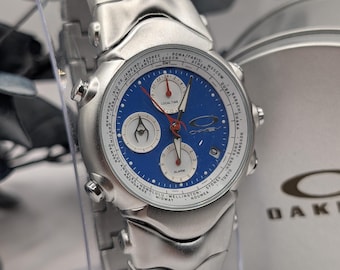 Vintage Oakley World Timer Watch Blue Dial GMT Alarm Rare Futuristic Design