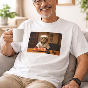 Cat Dad T-Shirt, Sushi Chef Cat Shirt, Funny Father’s Day Gift for Dad, Japanese Cat Lover Tee